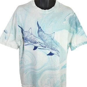 Key West Dolphins T Shirt Vintage 90s All Over Print Marble Made In USA Mens XL